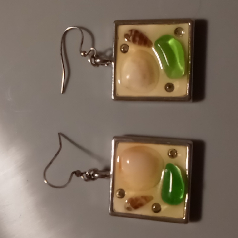 Sea glass & shells at the beach. Hand crafted silver.